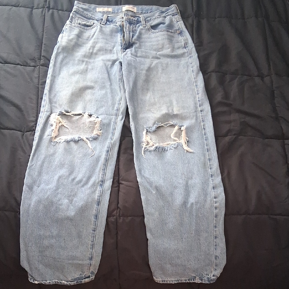 Distressed Light Blue Wide Leg Jeans